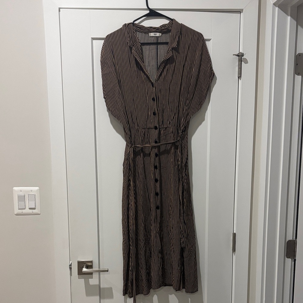 Mango Brown Striped Long Sleeve Dress